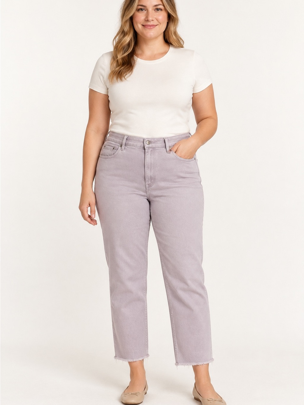 J.Jill Denim High-Rise Straight-Leg Crop Jeans 14T Dusty Lilac Raw Hem